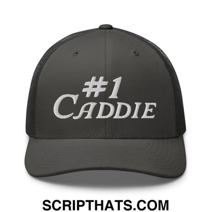 Number 1 Caddie Embroidered Mesh Trucker Hat Charcoal