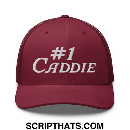 Number 1 Caddie Embroidered Mesh Trucker Hat Cranberry