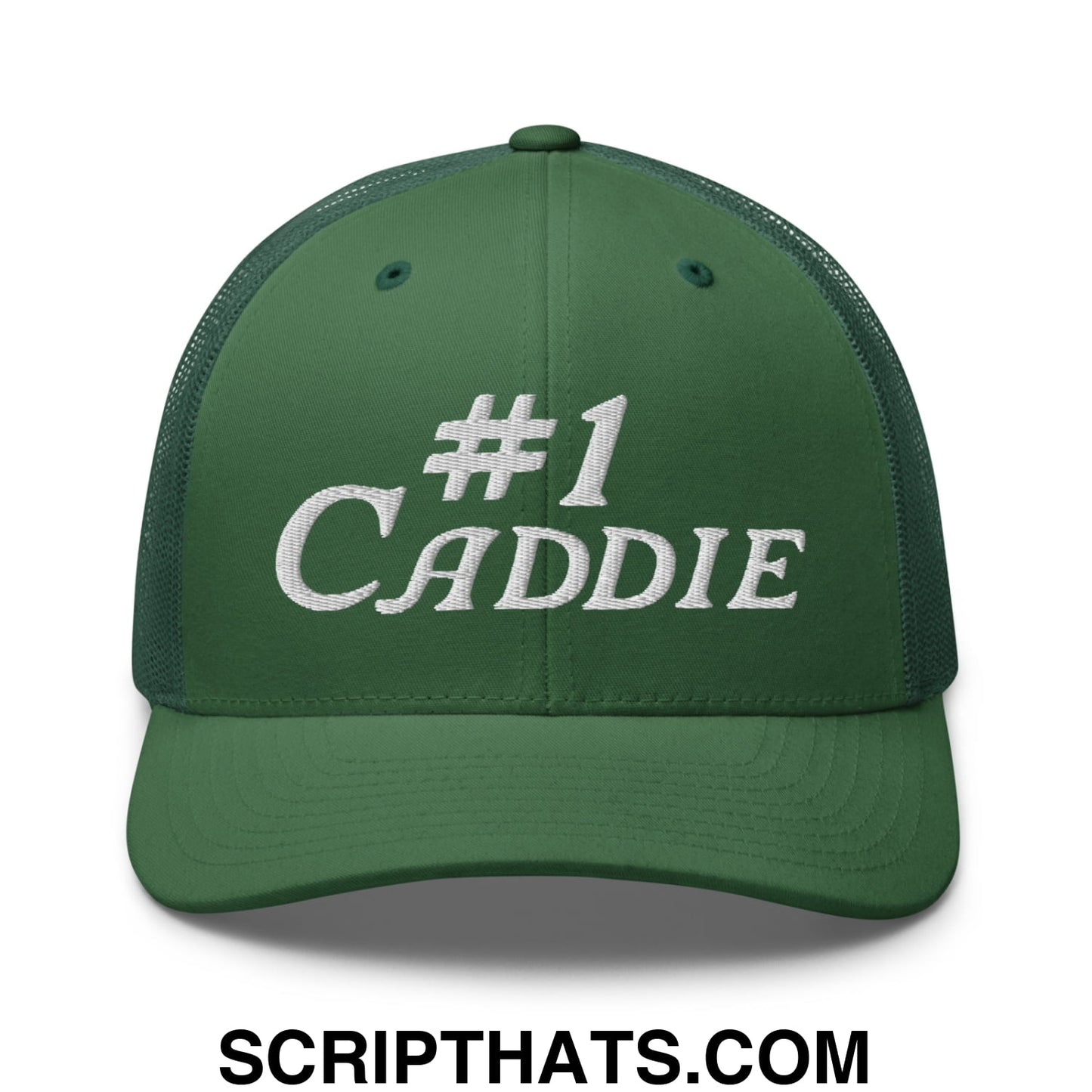Number 1 Caddie Embroidered Mesh Trucker Hat Evergreen