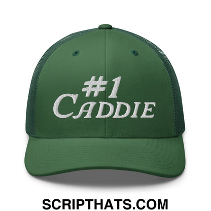 Number 1 Caddie Embroidered Mesh Trucker Hat Evergreen