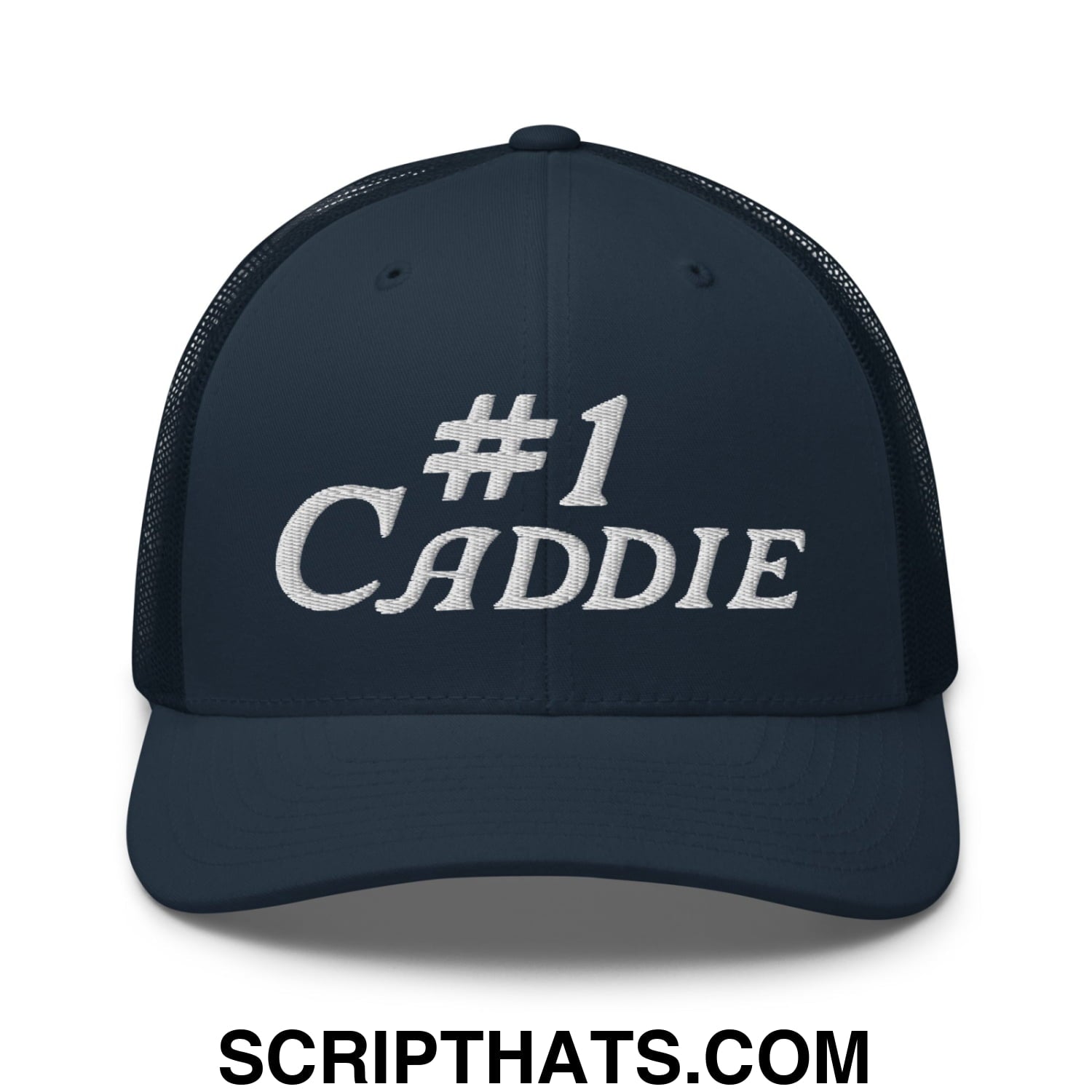 Number 1 Caddie Embroidered Mesh Trucker Hat Navy