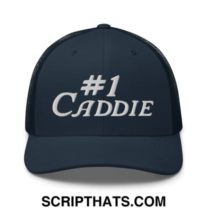Number 1 Caddie Embroidered Mesh Trucker Hat Navy
