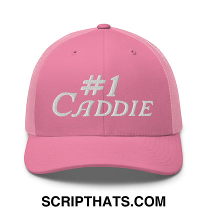 Number 1 Caddie Embroidered Mesh Trucker Hat Pink