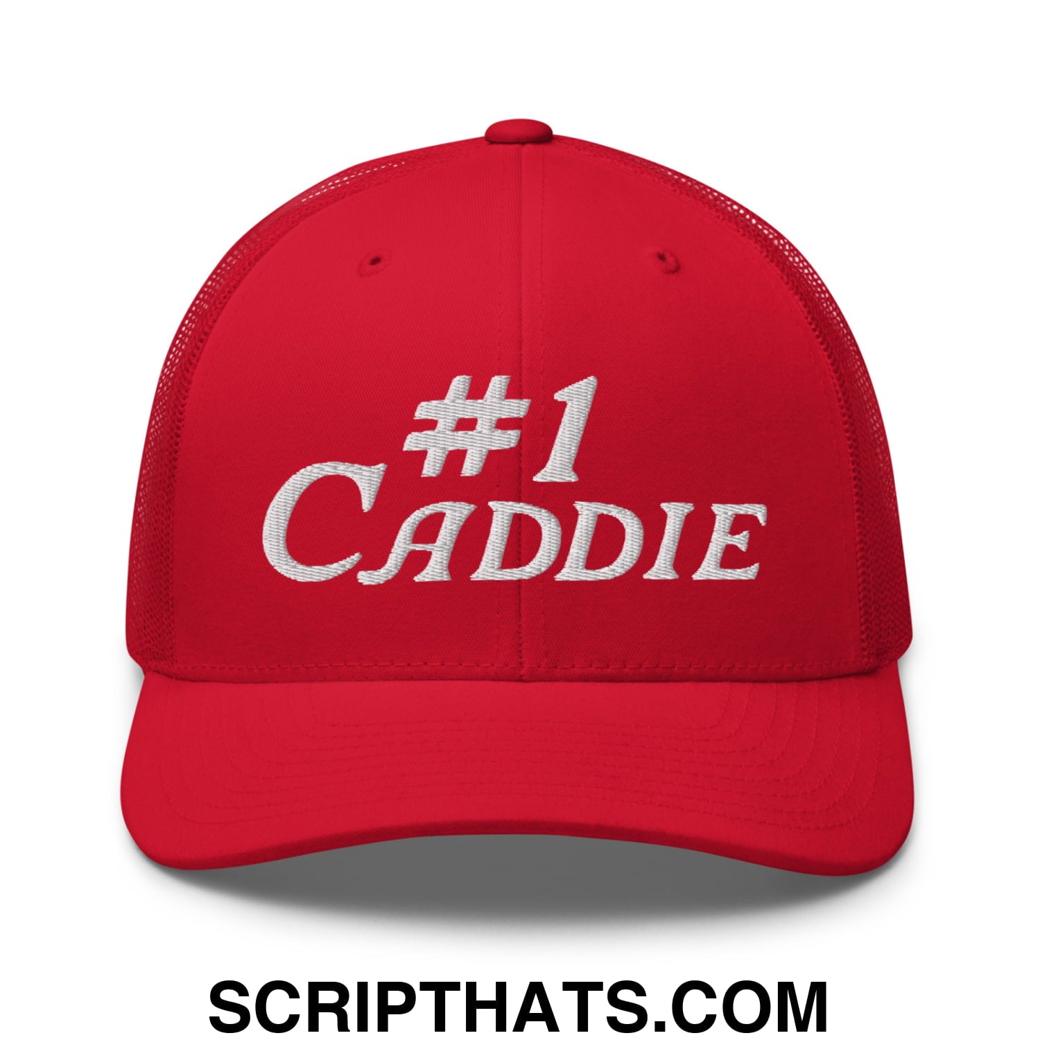 Number 1 Caddie Embroidered Mesh Trucker Hat Red