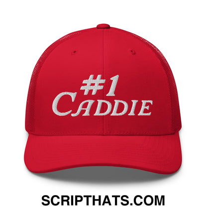 Number 1 Caddie Embroidered Mesh Trucker Hat Red