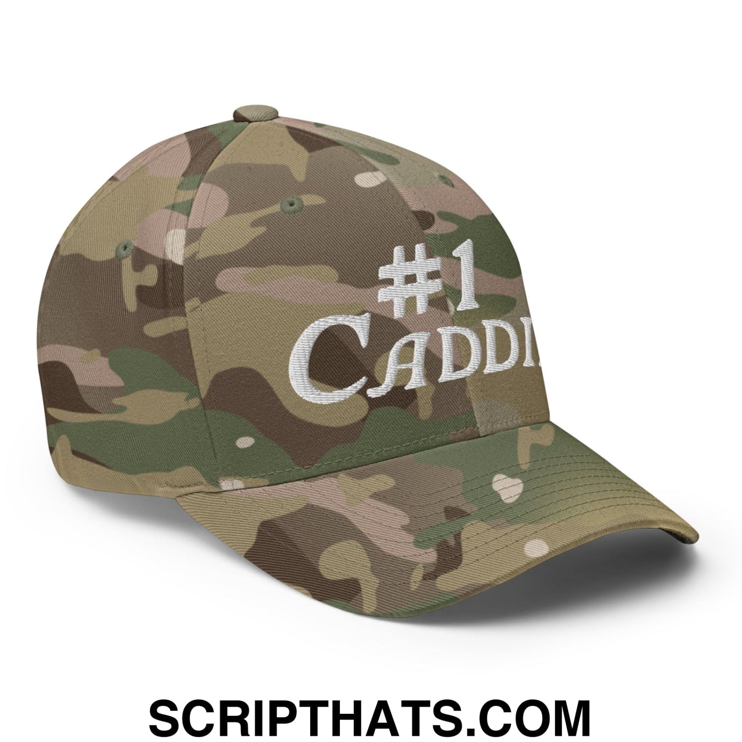 Number 1 Caddie Embroidered Stretch Fit Golf Hat Multicam Green