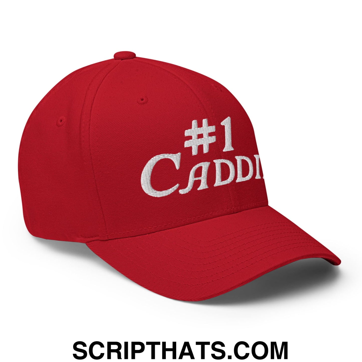 Number 1 Caddie Embroidered Stretch Fit Golf Hat Red