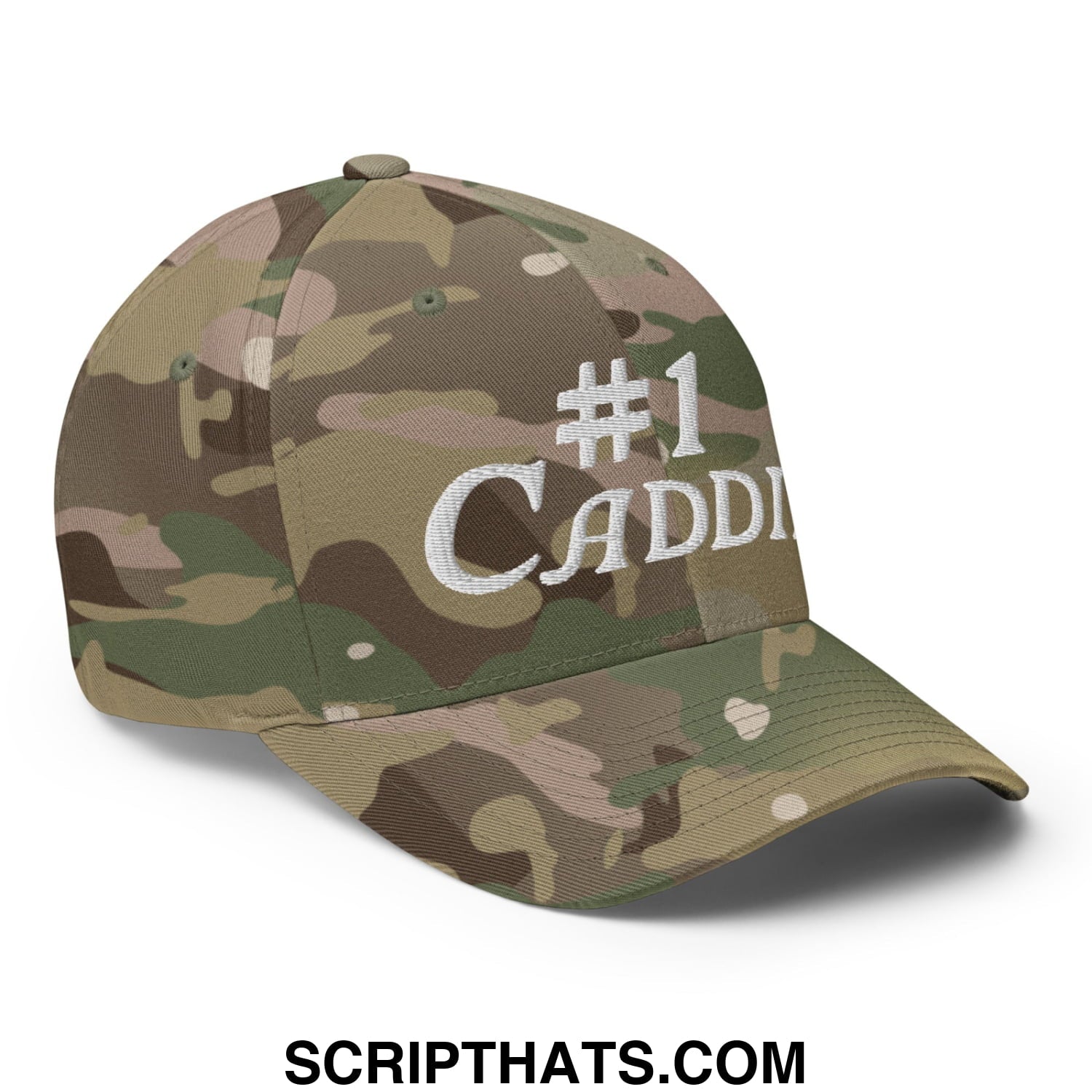 Number 1 Caddie Embroidered Stretch Fit Golf Hat Multicam Green