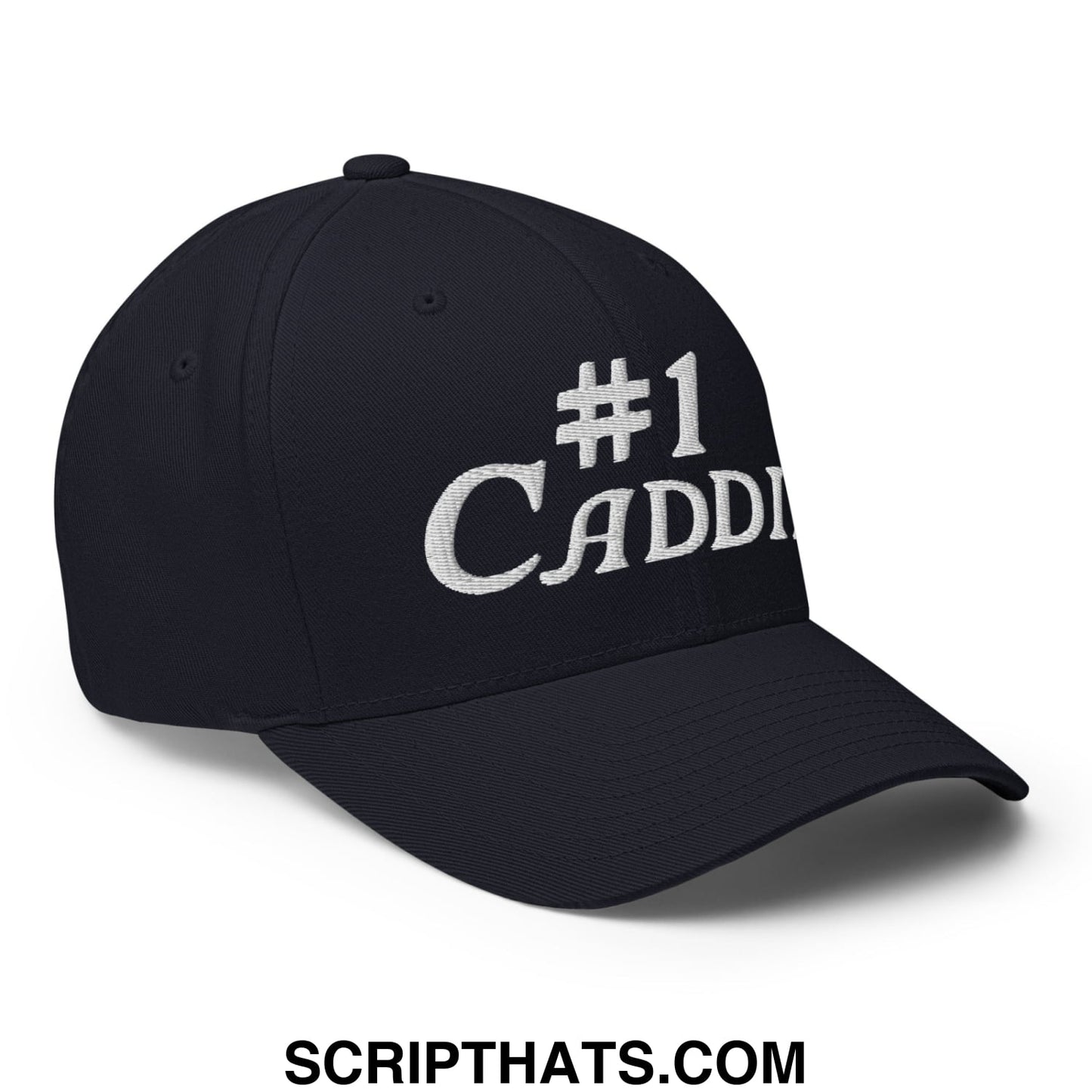 Number 1 Caddie Embroidered Stretch Fit Golf Hat Dark Navy
