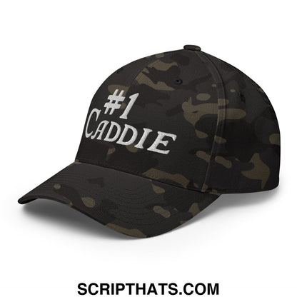 Number 1 Caddie Embroidered Stretch Fit Golf Hat Multicam Black