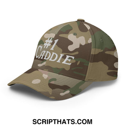 Number 1 Caddie Embroidered Stretch Fit Golf Hat Multicam Green