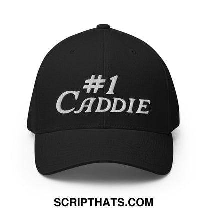 Number 1 Caddie Embroidered Stretch Fit Golf Hat Black
