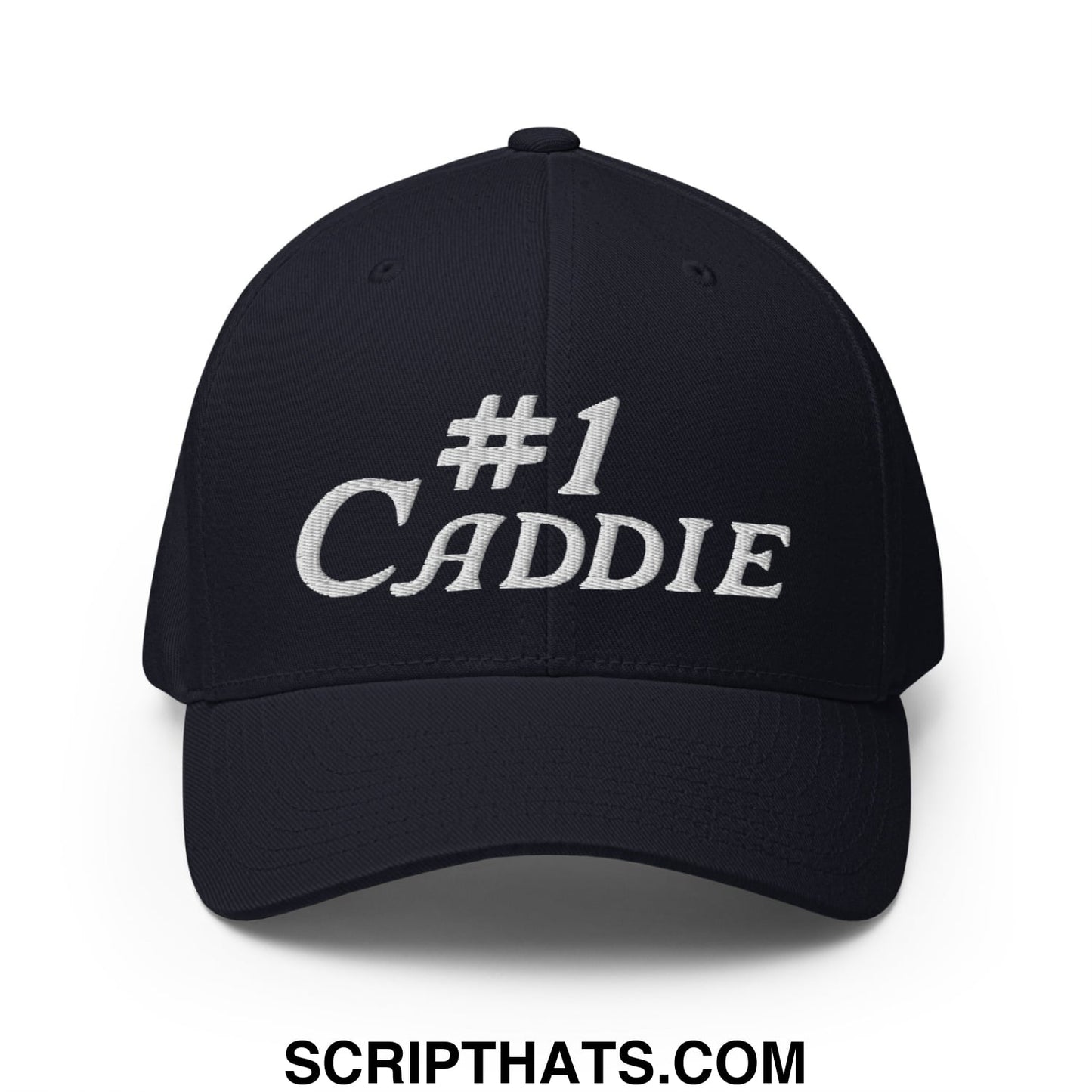 Number 1 Caddie Embroidered Stretch Fit Golf Hat Dark Navy