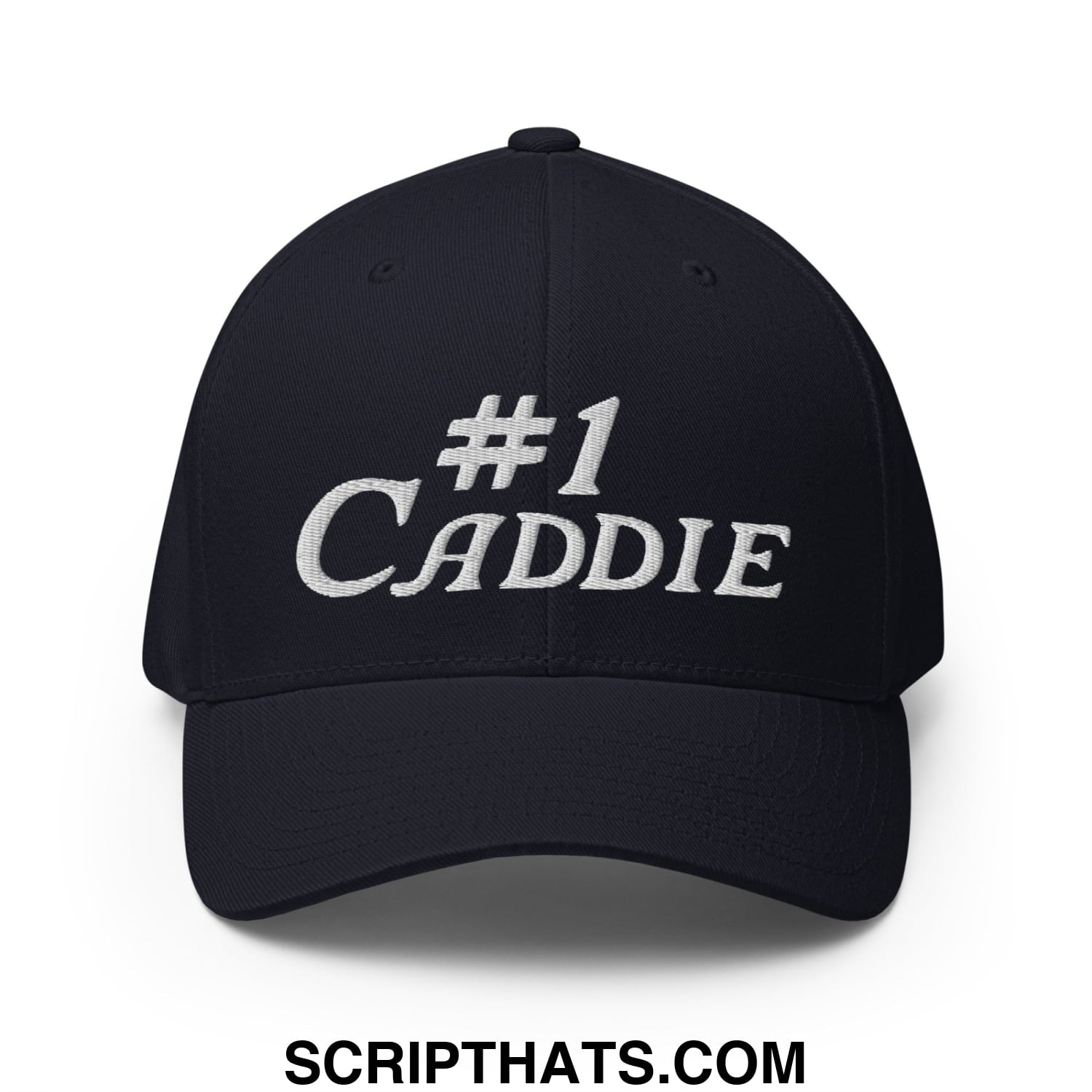 Number 1 Caddie Embroidered Stretch Fit Golf Hat Dark Navy