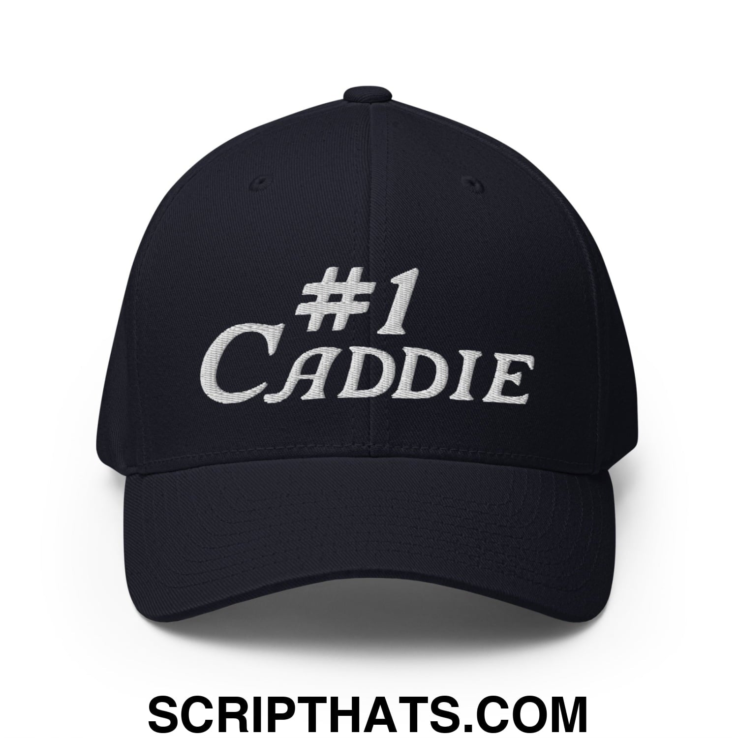 Number 1 Caddie Embroidered Stretch Fit Golf Hat Dark Navy