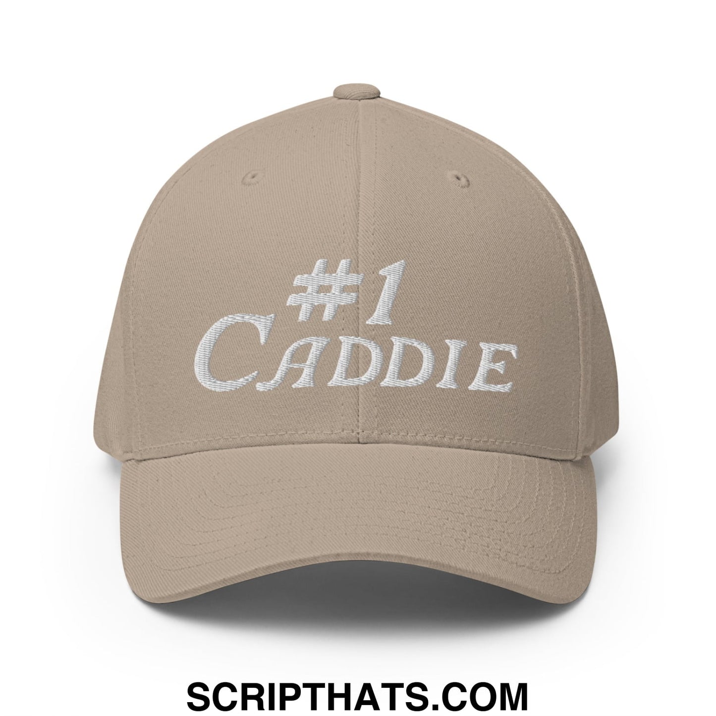Number 1 Caddie Embroidered Stretch Fit Golf Hat Khaki