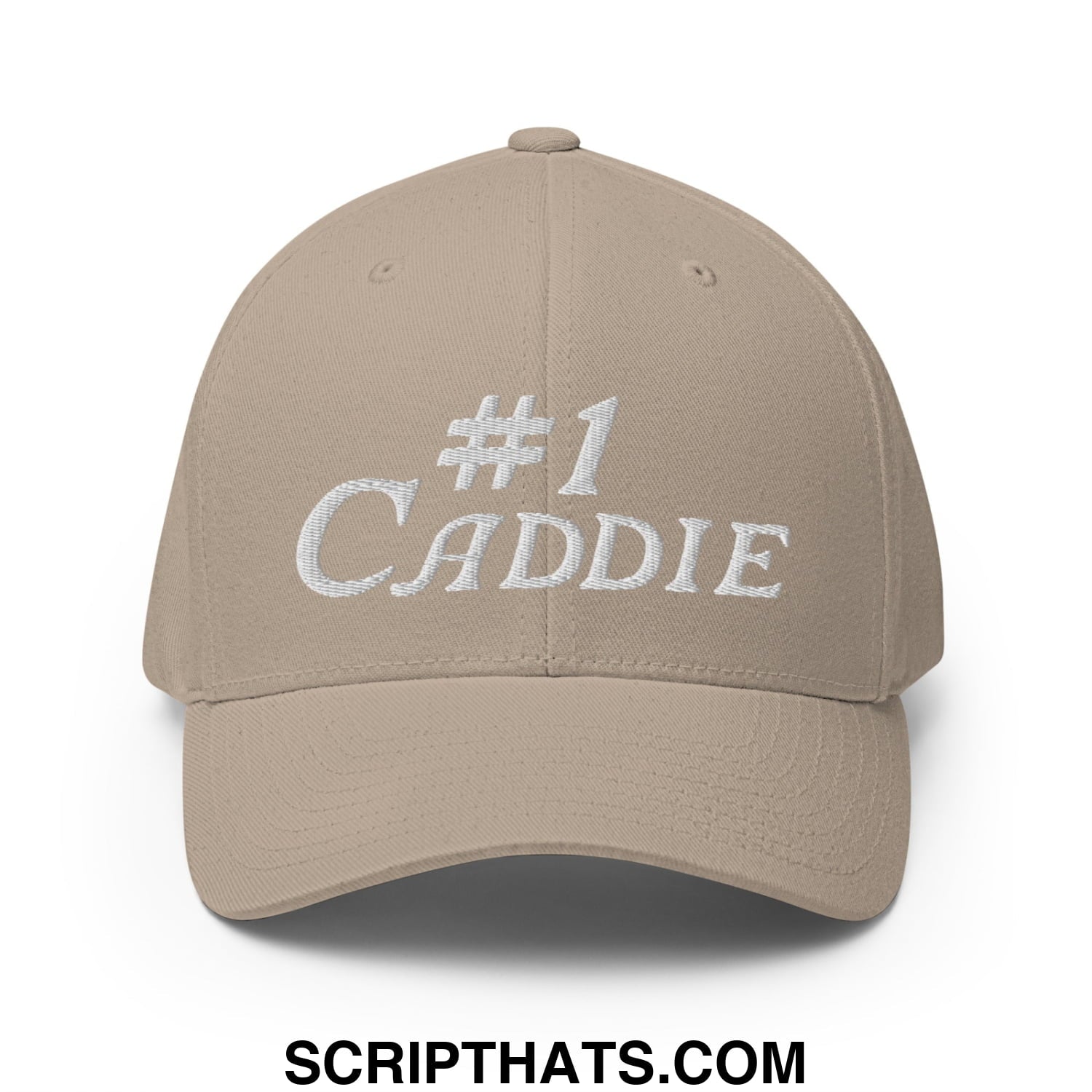 Number 1 Caddie Embroidered Stretch Fit Golf Hat Khaki