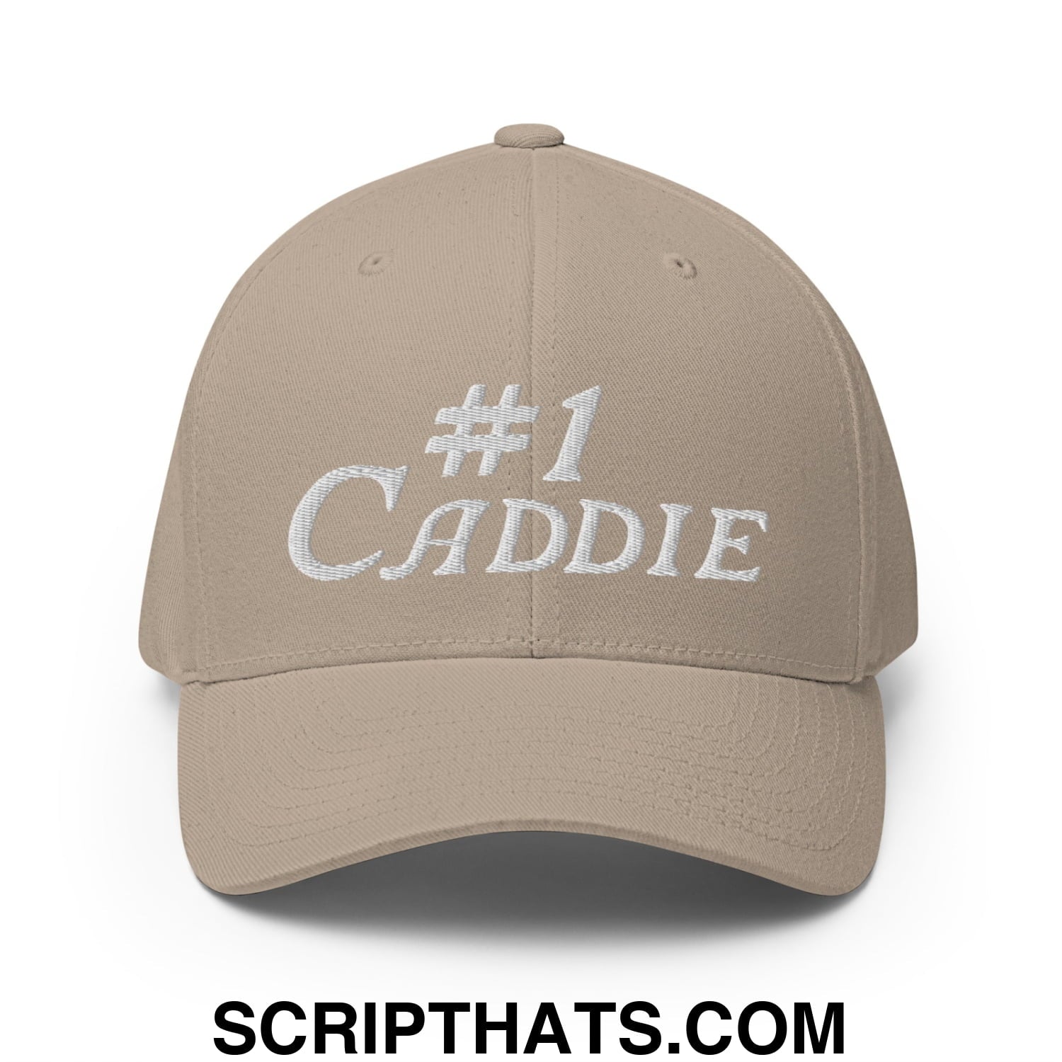 Number 1 Caddie Embroidered Stretch Fit Golf Hat Khaki