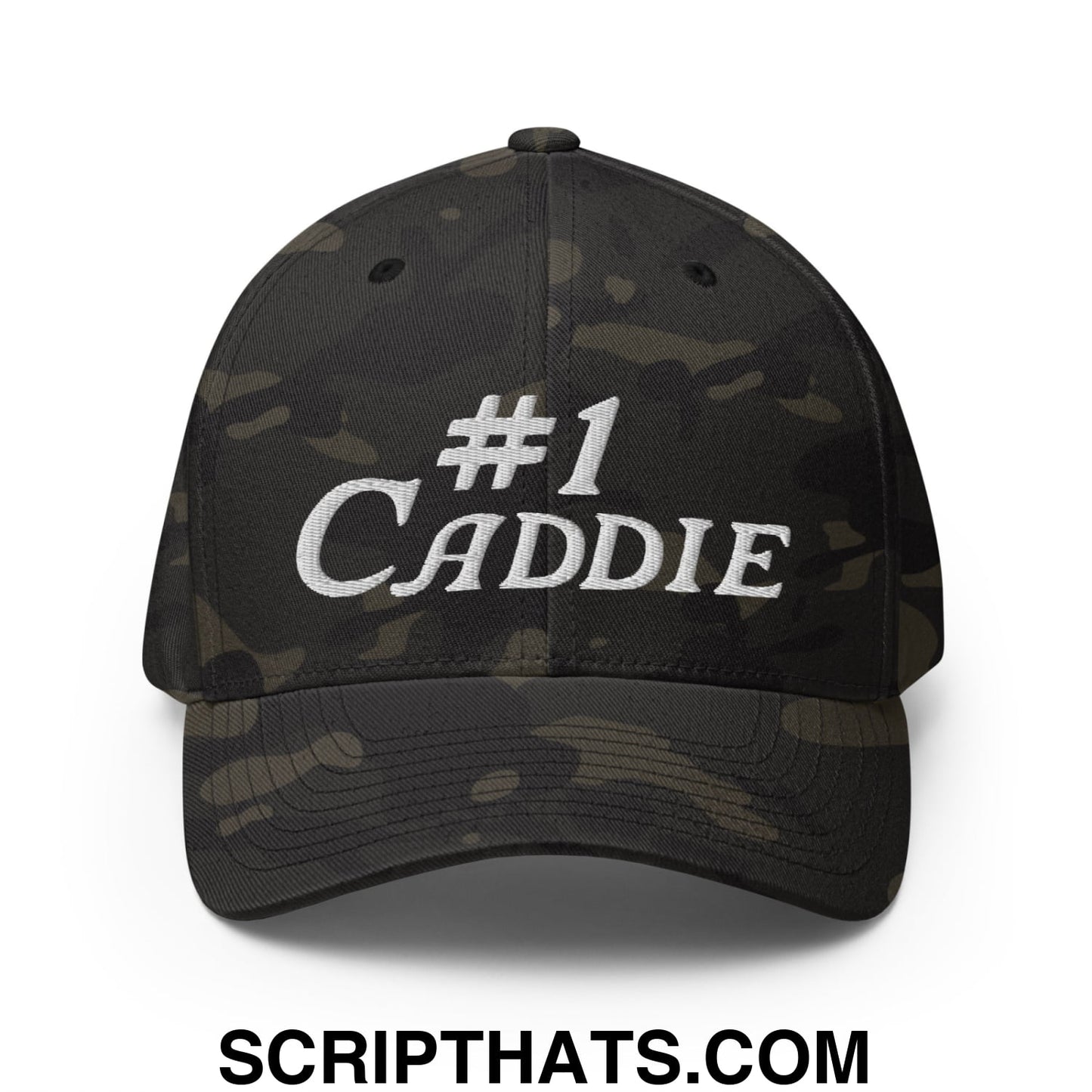 Number 1 Caddie Embroidered Stretch Fit Golf Hat Multicam Black