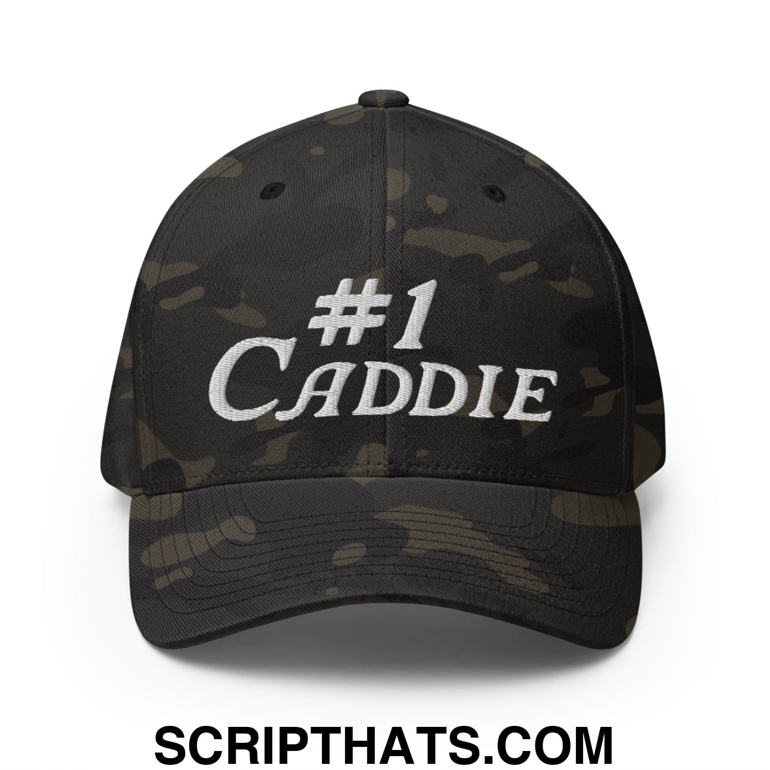 Number 1 Caddie Embroidered Stretch Fit Golf Hat Multicam Black