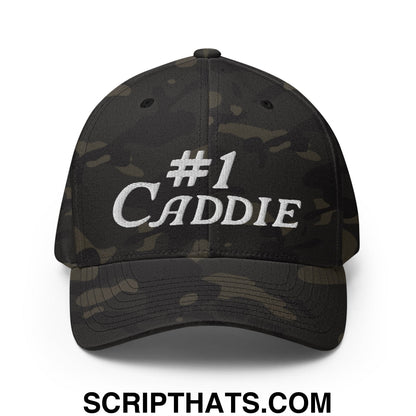 Number 1 Caddie Embroidered Stretch Fit Golf Hat Multicam Black