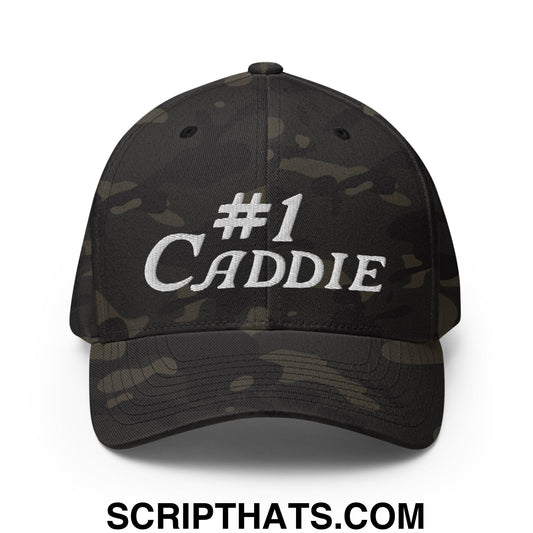 Number 1 Caddie Embroidered Stretch Fit Golf Hat Multicam Black