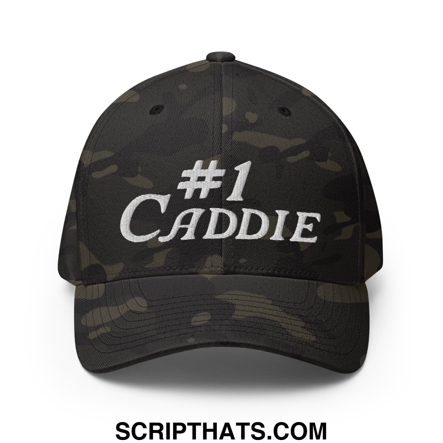 Number 1 Caddie Embroidered Stretch Fit Golf Hat Multicam Black