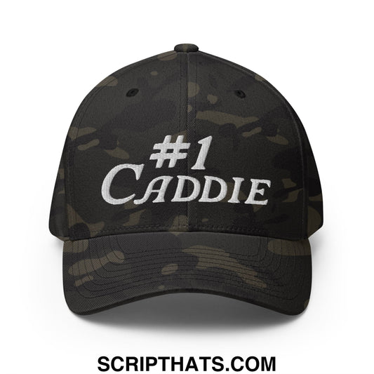 Number 1 Caddie Embroidered Stretch Fit Golf Hat Multicam Black
