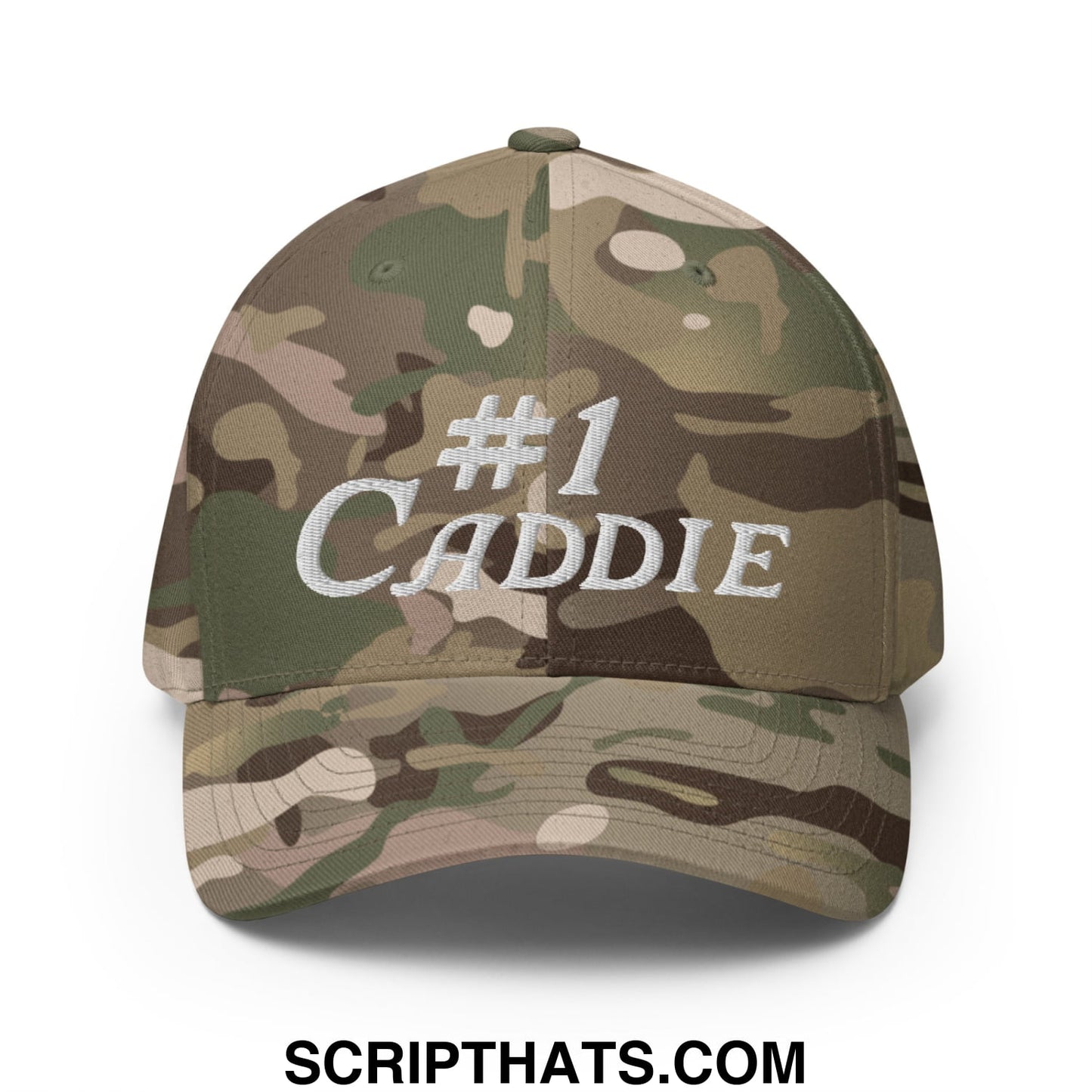 Number 1 Caddie Embroidered Stretch Fit Golf Hat Multicam Green