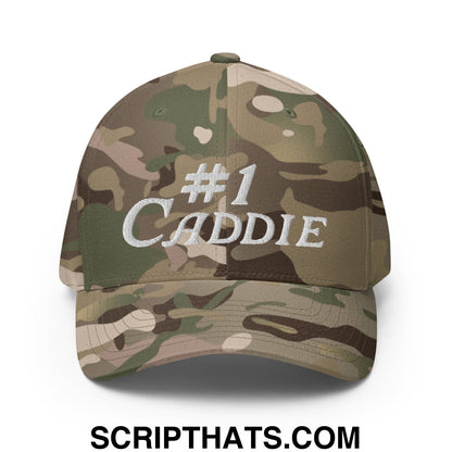 Number 1 Caddie Embroidered Stretch Fit Golf Hat Multicam Green
