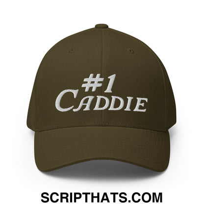 Number 1 Caddie Embroidered Stretch Fit Golf Hat Olive