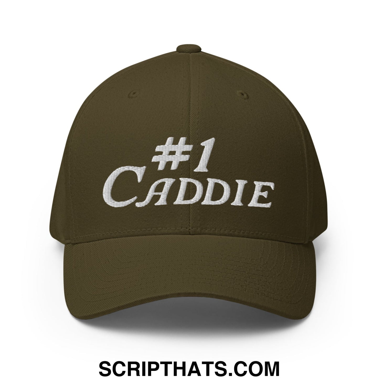 Number 1 Caddie Embroidered Stretch Fit Golf Hat Olive