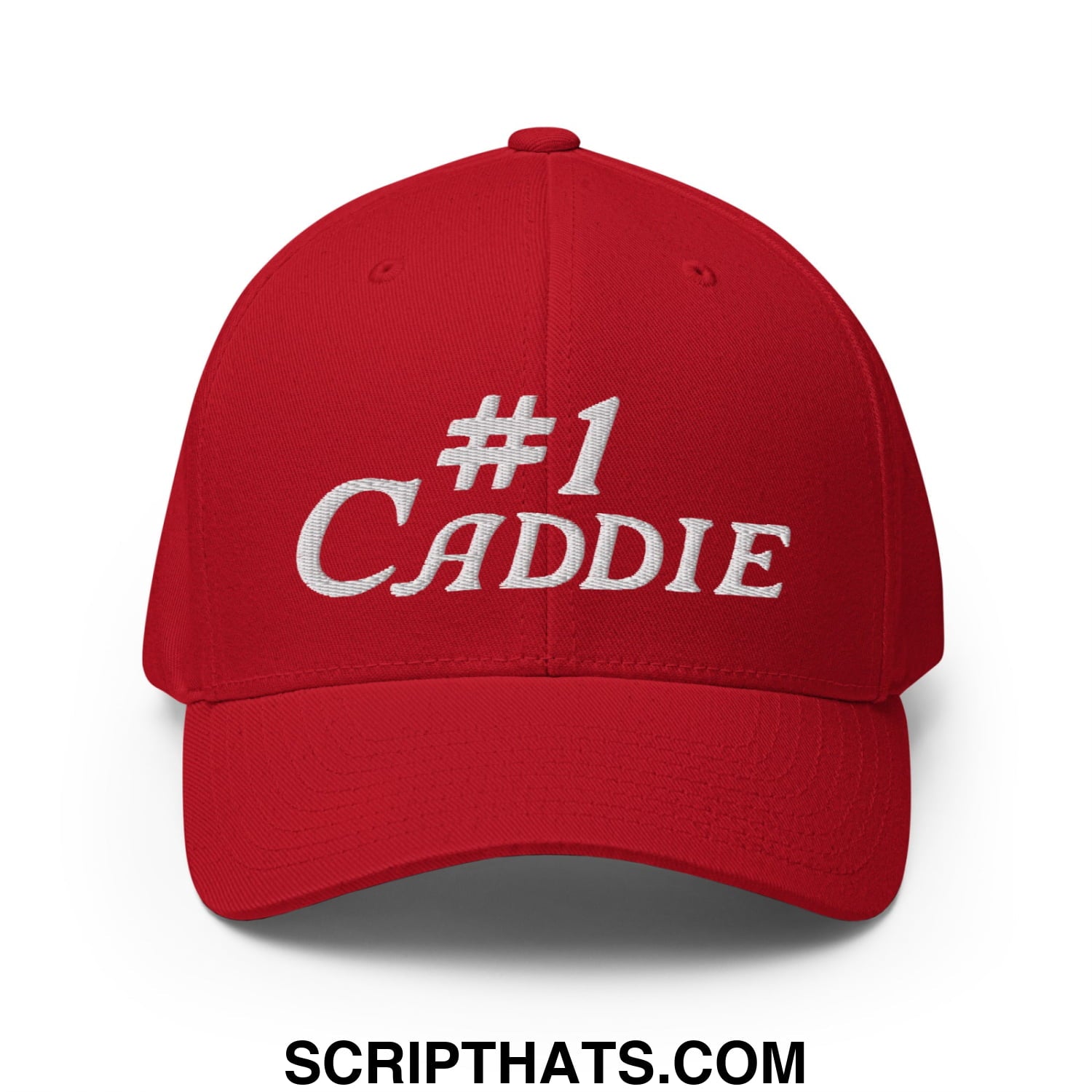 Number 1 Caddie Embroidered Stretch Fit Golf Hat Red