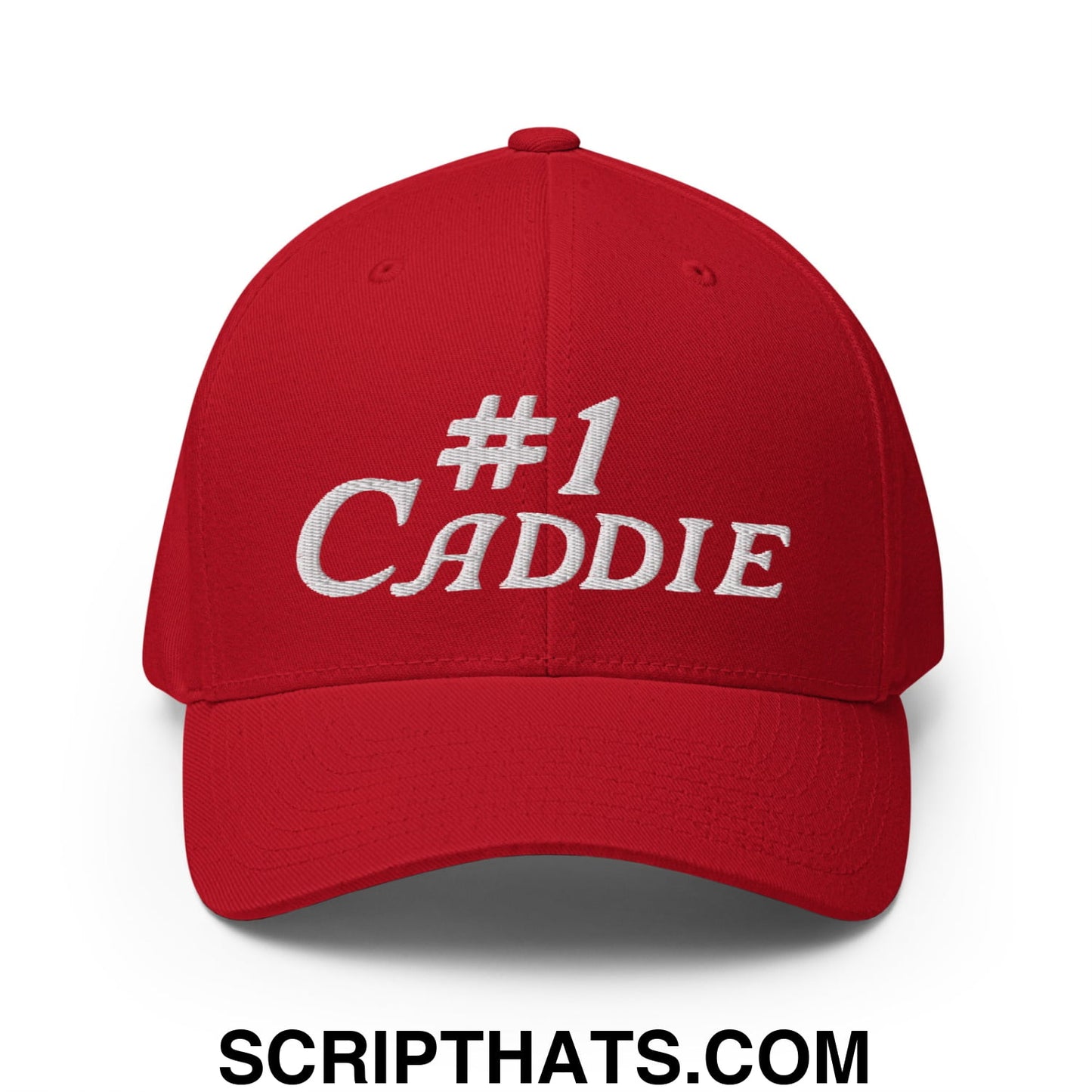 Number 1 Caddie Embroidered Stretch Fit Golf Hat Red