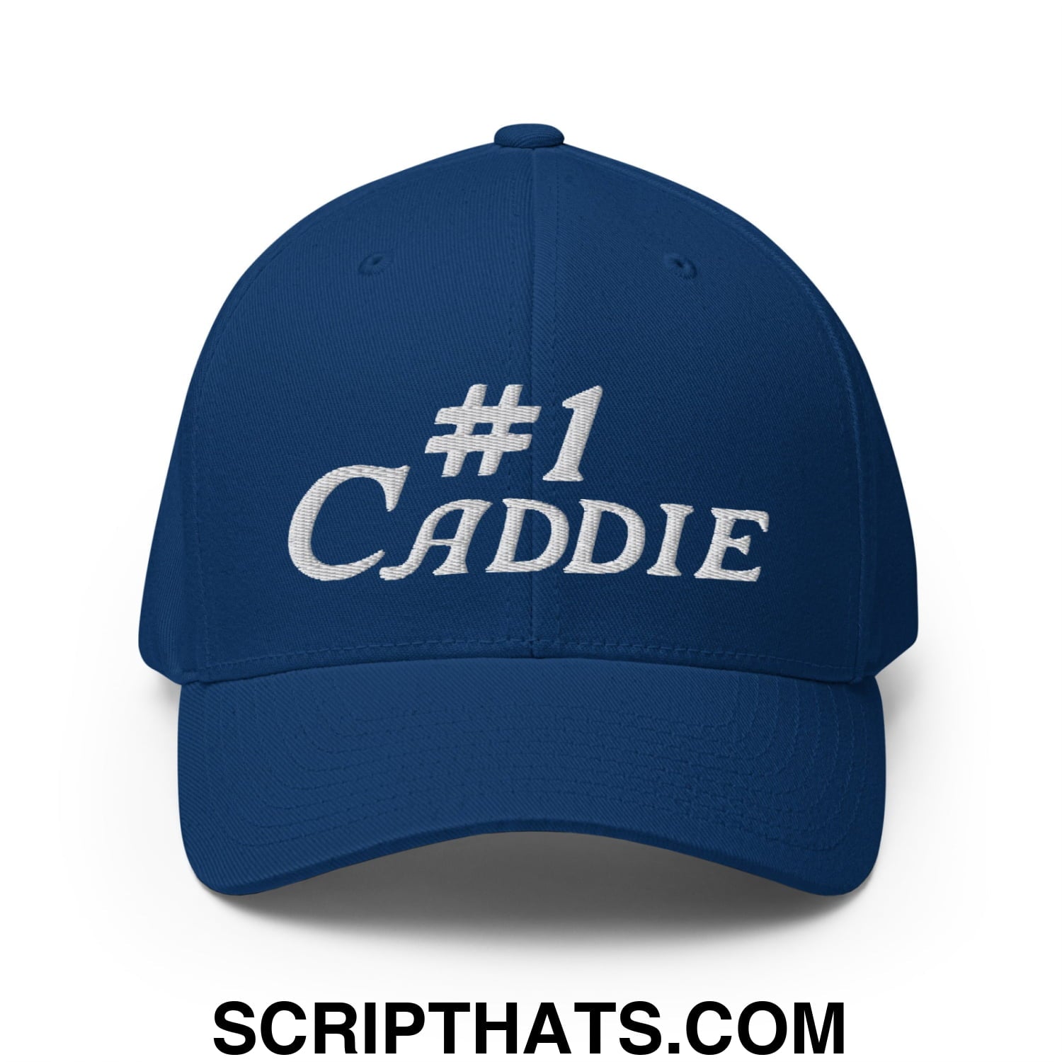 Number 1 Caddie Embroidered Stretch Fit Golf Hat Royal Blue