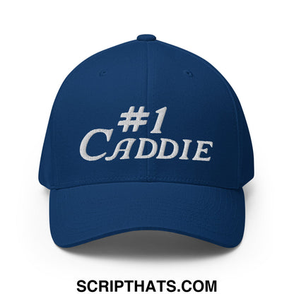 Number 1 Caddie Embroidered Stretch Fit Golf Hat Royal Blue