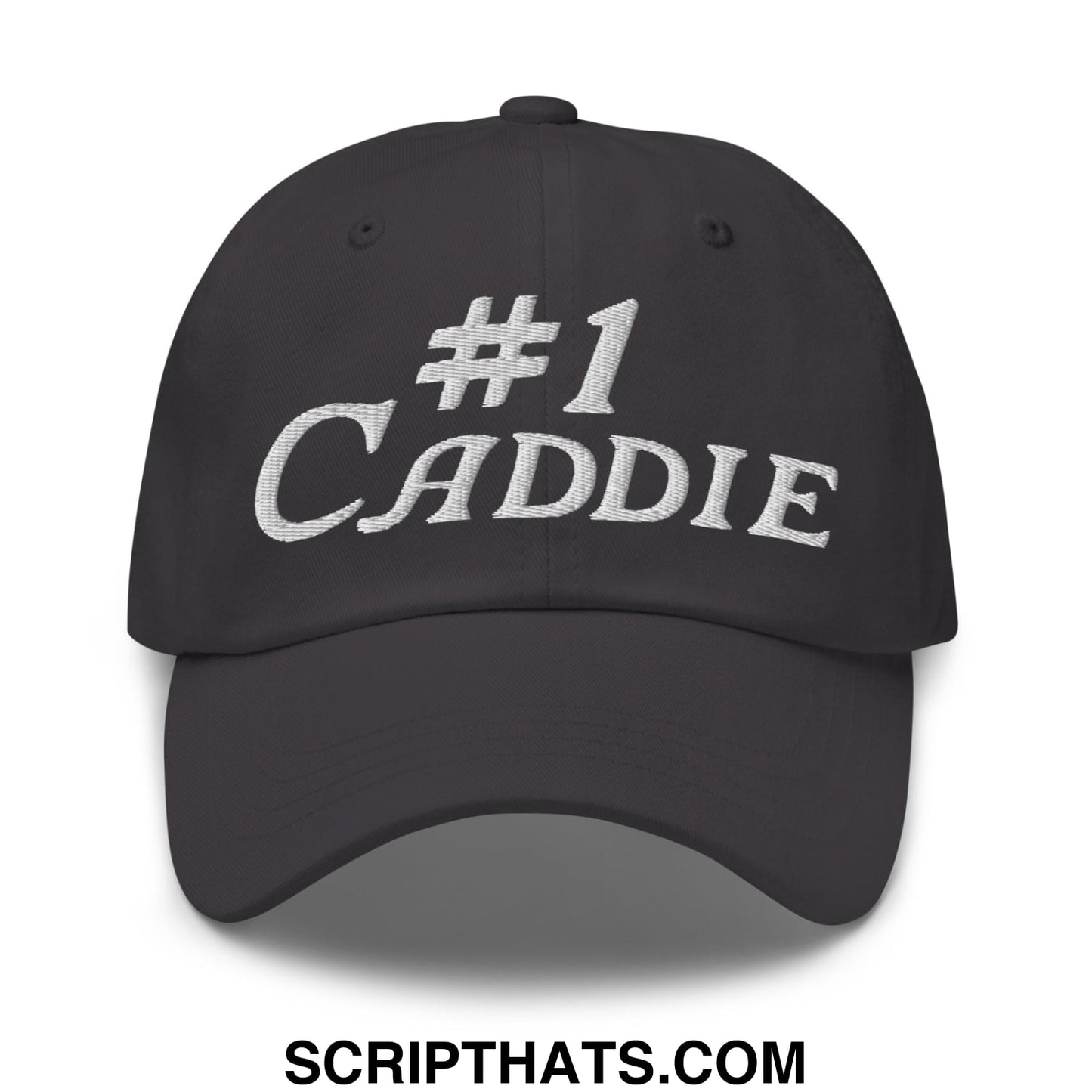 Number 1 Caddie Embroidered Unstructured Golf Dad Hat Dark Grey