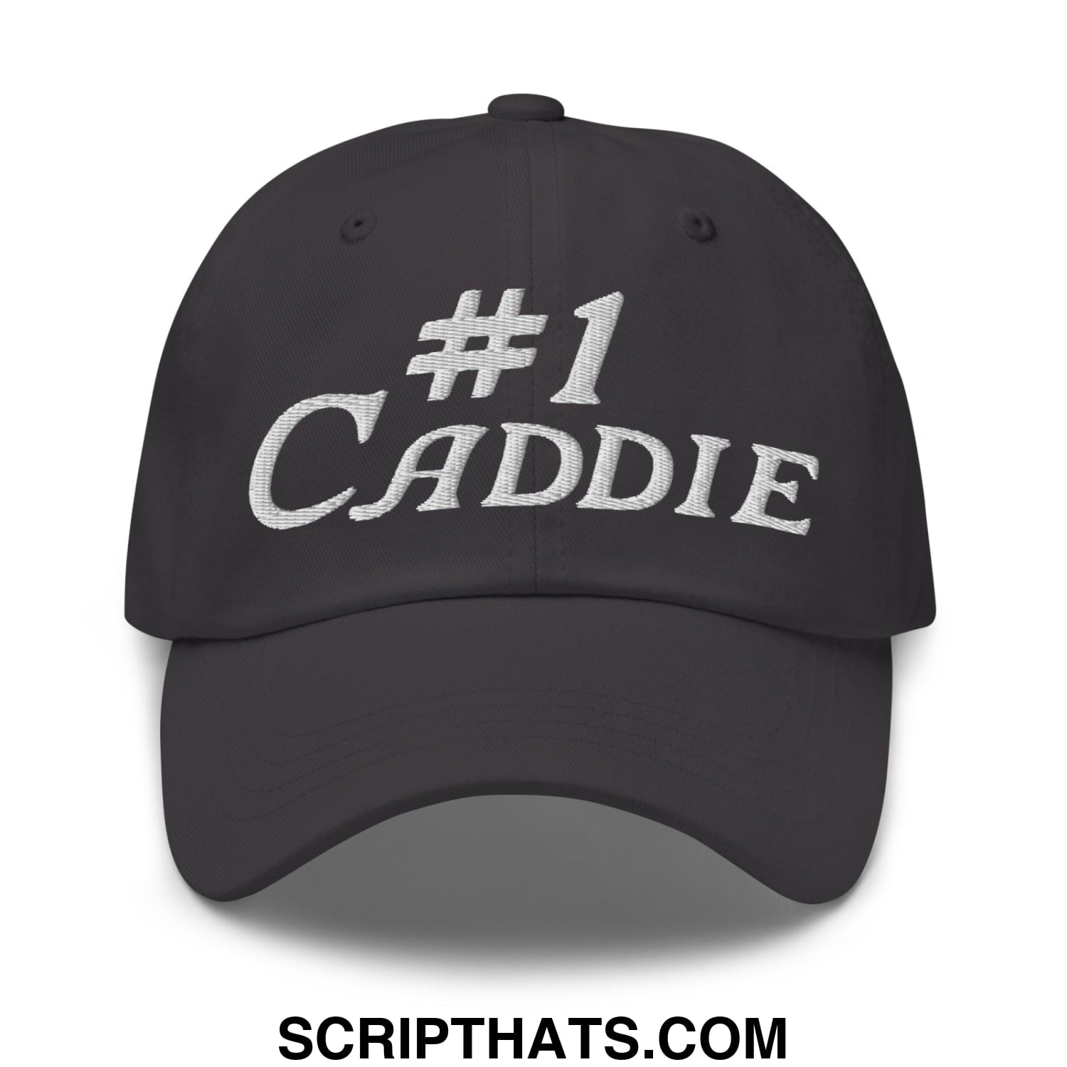 Number 1 Caddie Embroidered Unstructured Golf Dad Hat Dark Grey