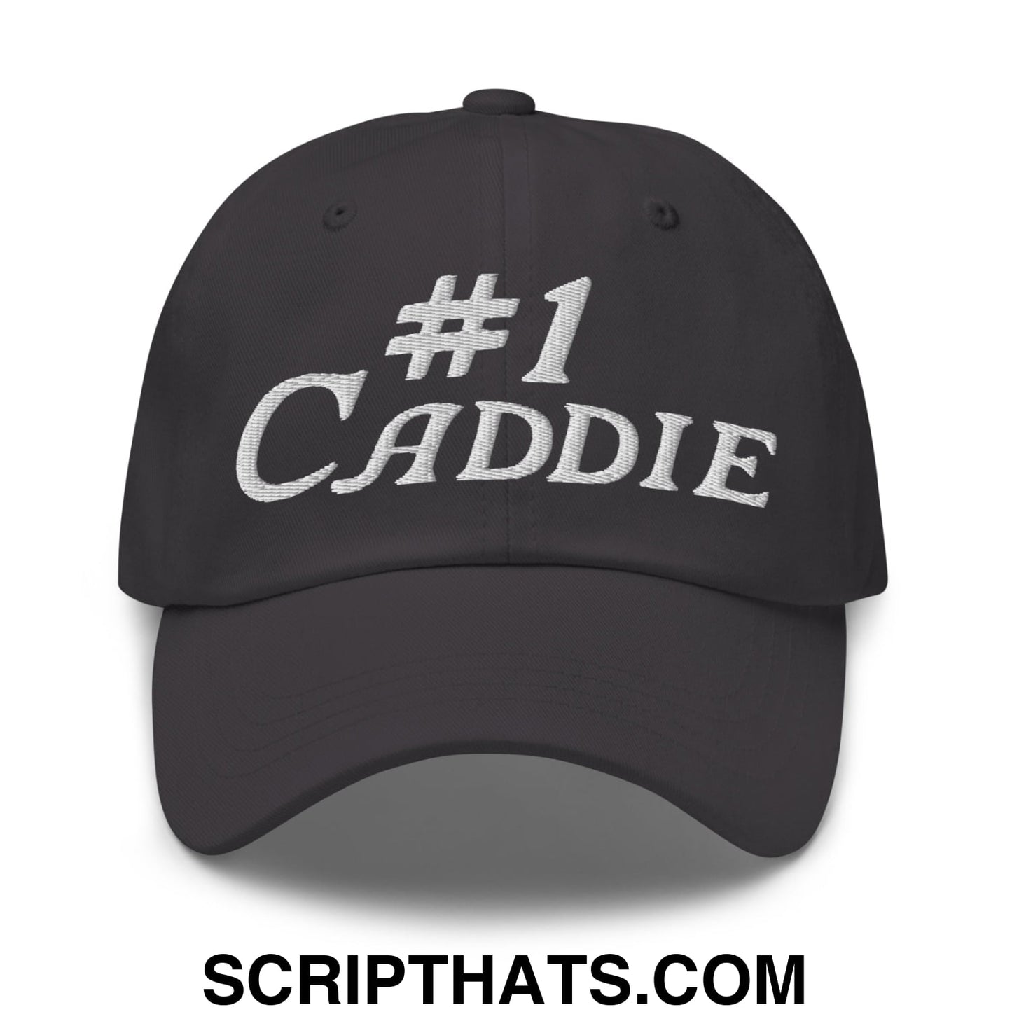 Number 1 Caddie Embroidered Unstructured Golf Dad Hat Dark Grey