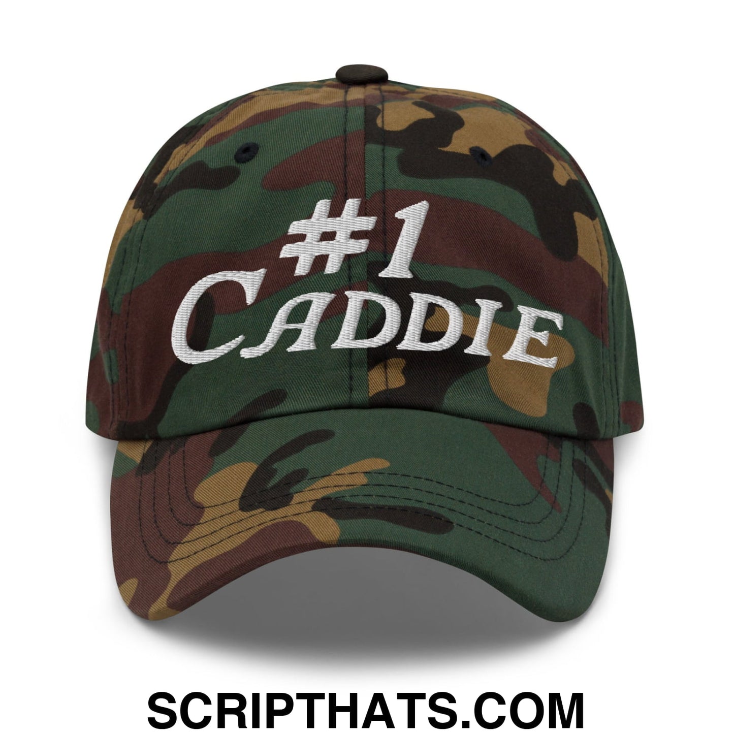 Number 1 Caddie Embroidered Unstructured Golf Dad Hat Green Camo