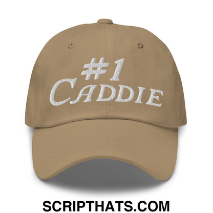 Number 1 Caddie Embroidered Unstructured Golf Dad Hat Khaki