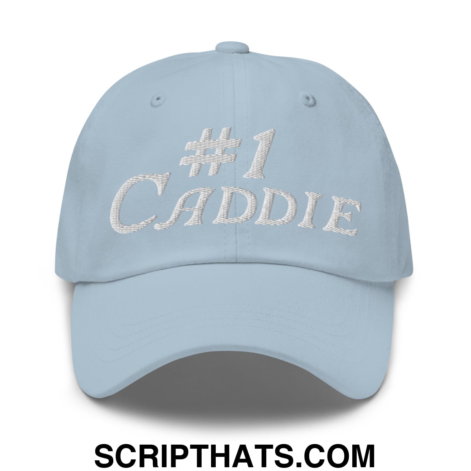 Number 1 Caddie Embroidered Unstructured Golf Dad Hat Light Blue