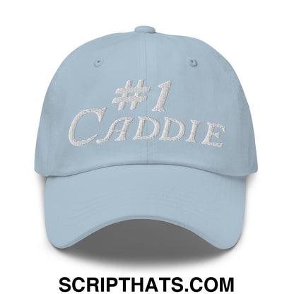 Number 1 Caddie Embroidered Unstructured Golf Dad Hat Light Blue