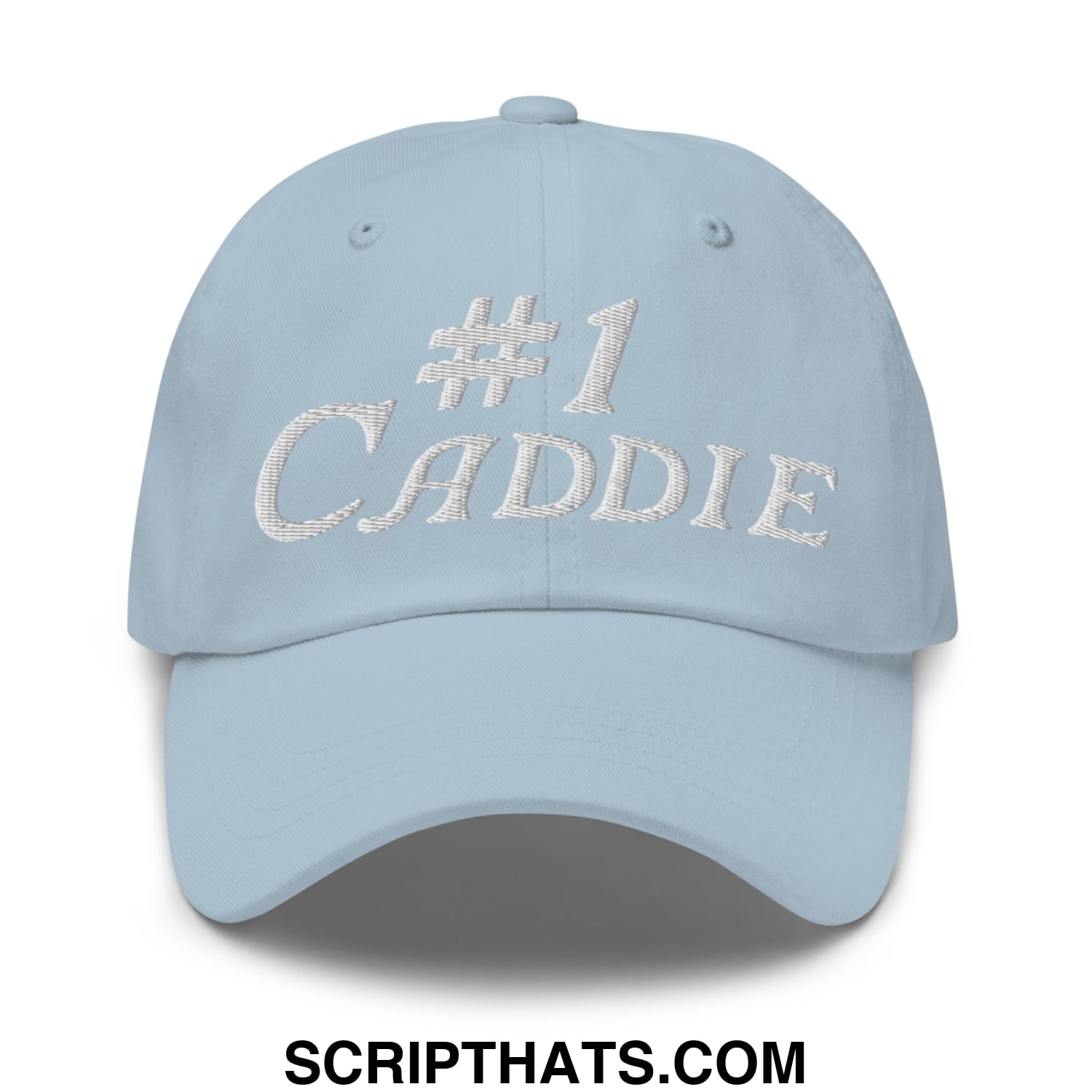 Number 1 Caddie Embroidered Unstructured Golf Dad Hat Light Blue