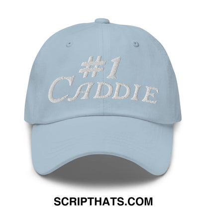 Number 1 Caddie Embroidered Unstructured Golf Dad Hat Light Blue