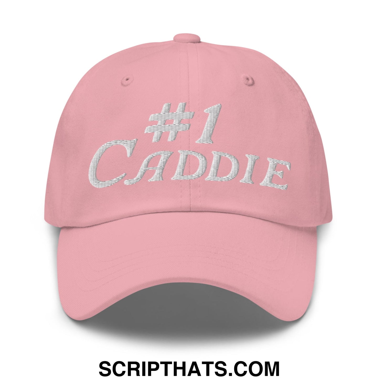 Number 1 Caddie Embroidered Unstructured Golf Dad Hat Pink