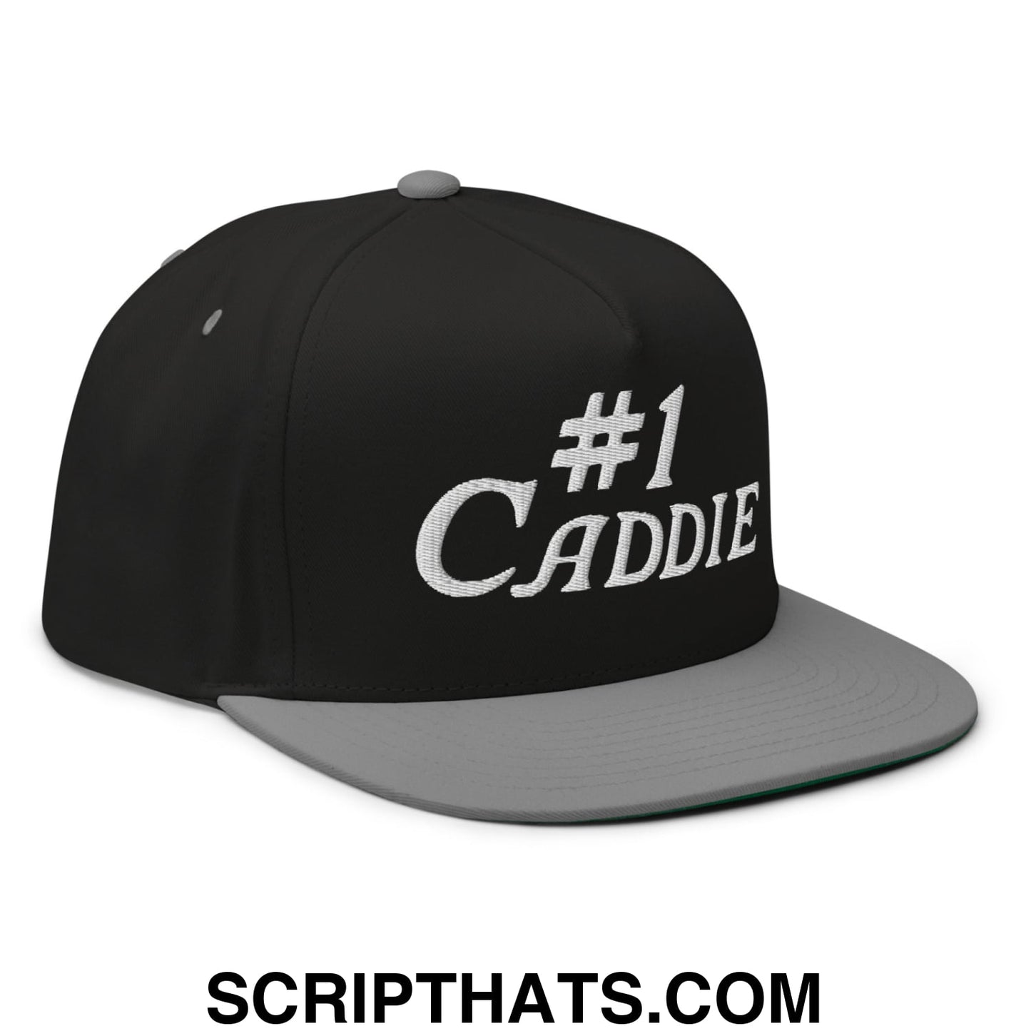 Number 1 Caddie Flat Brim Bill 5 Panel Golf Snapback Hat Black Grey