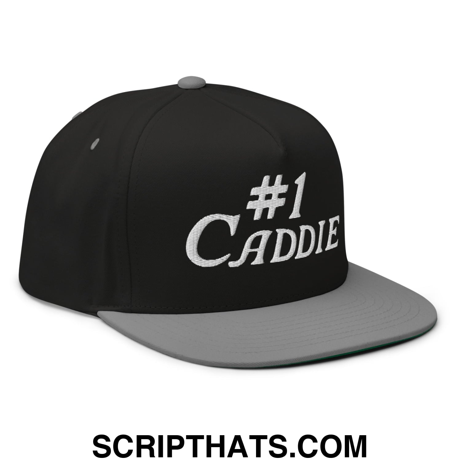 Number 1 Caddie Flat Brim Bill 5 Panel Golf Snapback Hat Black Grey