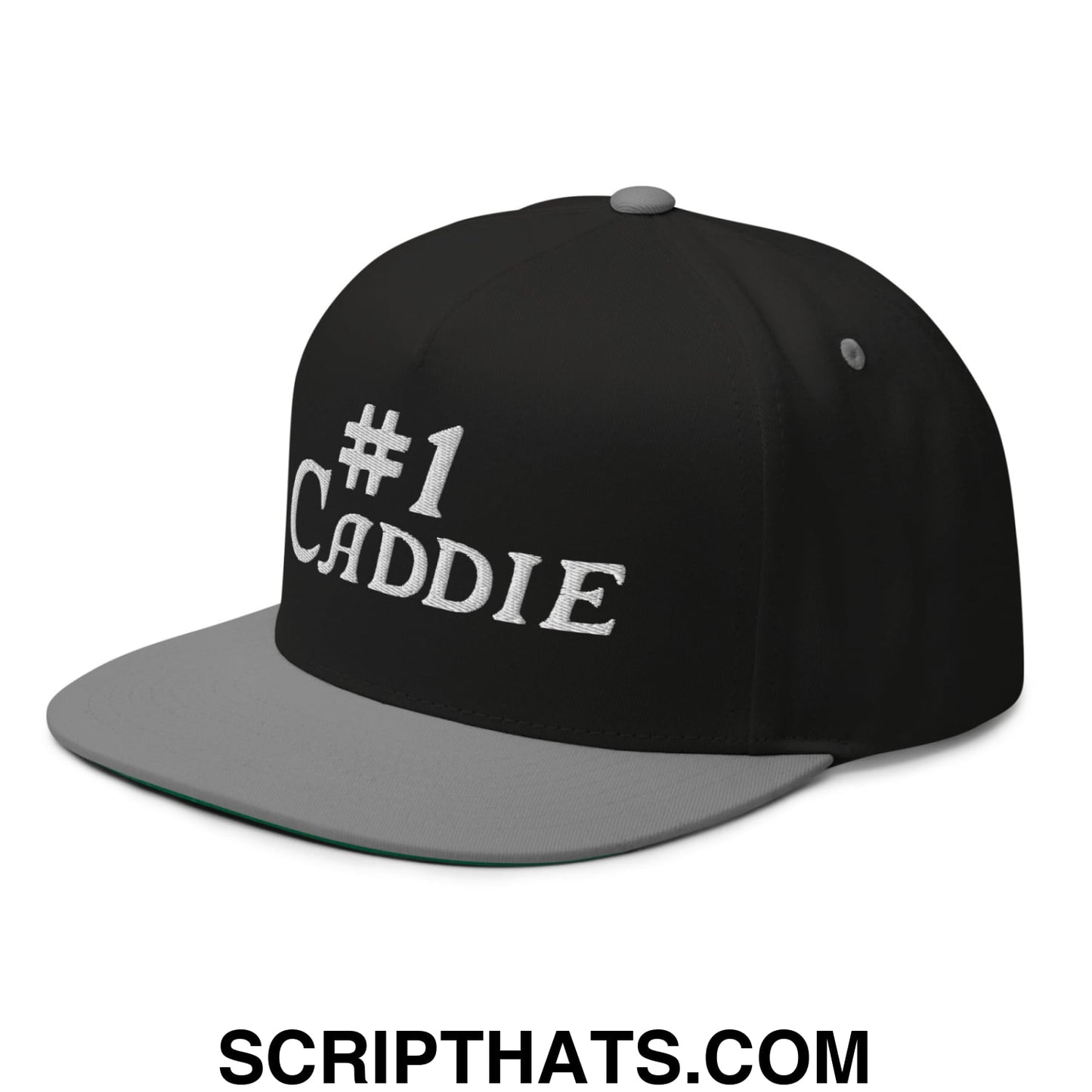 Number 1 Caddie Flat Brim Bill 5 Panel Golf Snapback Hat Black Grey