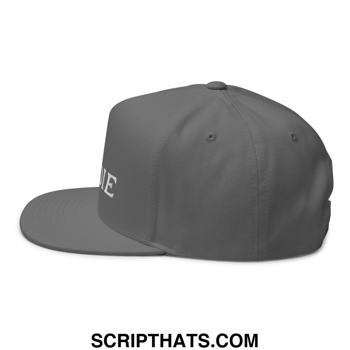 Gray number 1 caddie flat brim 5 panel golf snapback hat with white embroidered lettering on the side